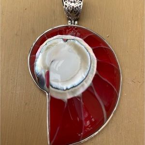 Stunning Red and Sterling Silver Nautilus Pendant.